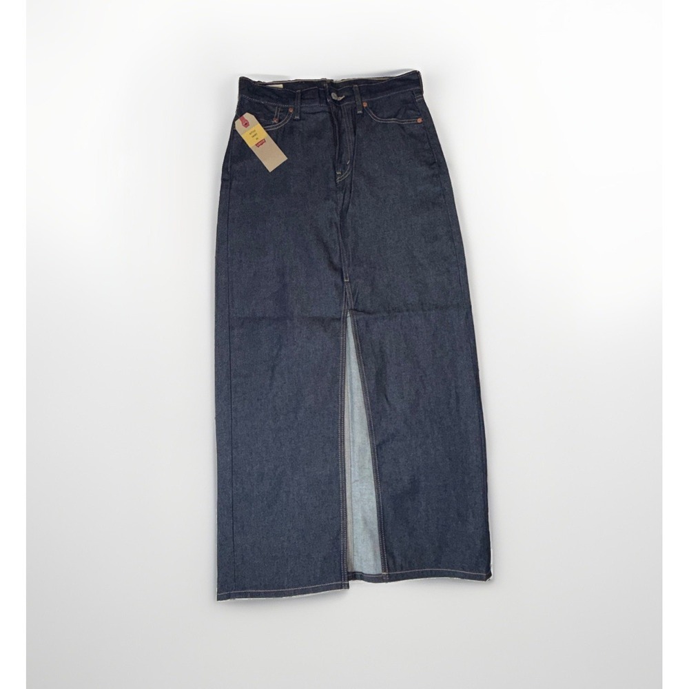 Levi's Women's Long Premium Denim Skirt Size 26 & 30" Waist Dark Wash Front Slit